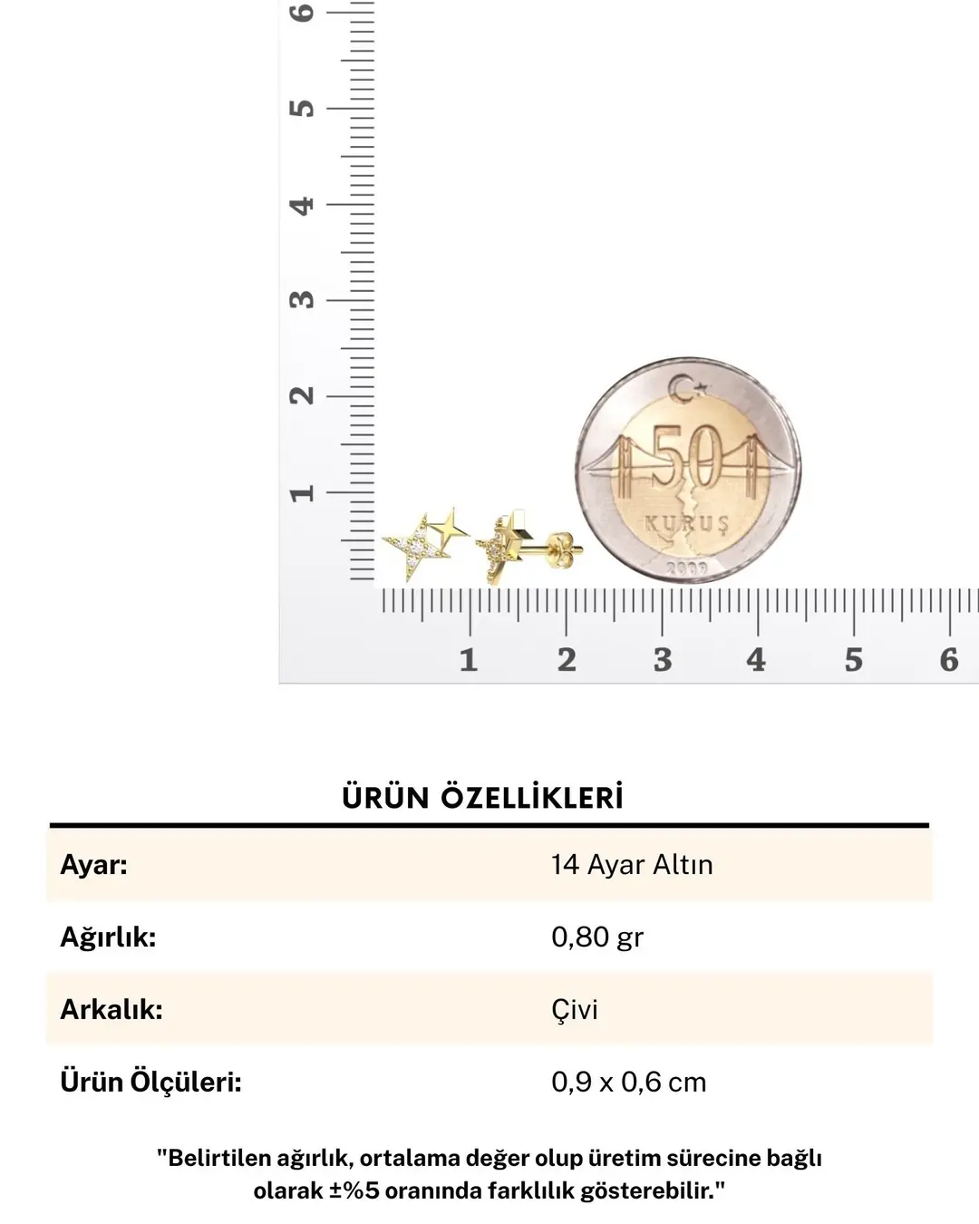 Minik İkili Yıldız 14 Ayar Altın Küpe