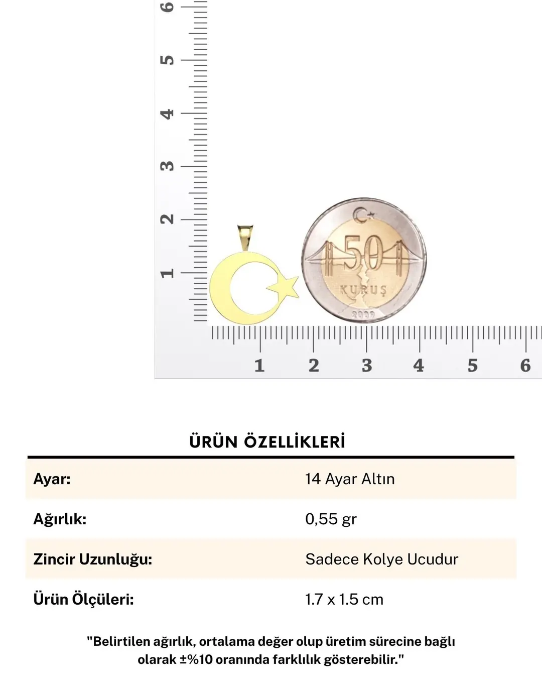 Sade Küçük Ay Yıldız 14 Ayar Altın Kolye Ucu