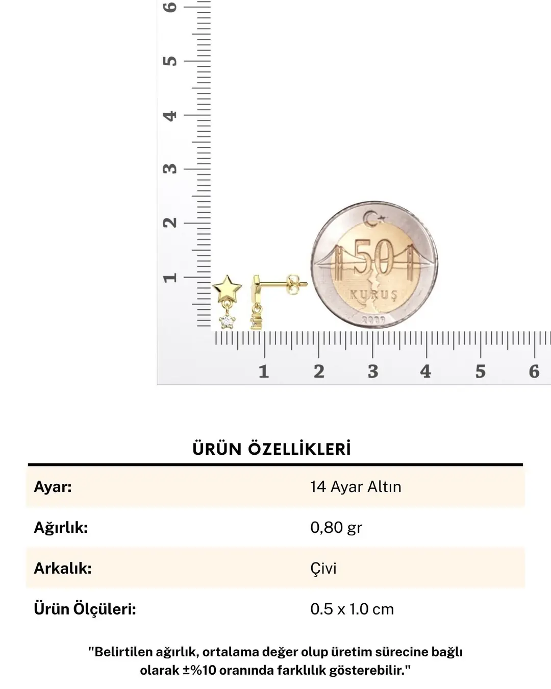 Minik Sallantılı Yıldız Tek Taş 14 Ayar Altın Küpe