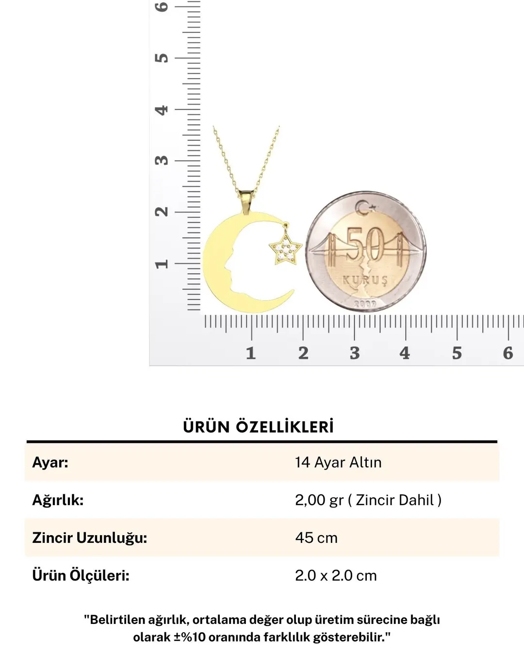Ay Yıldız Atatürk Silüeti 14 Ayar Altın Kolye