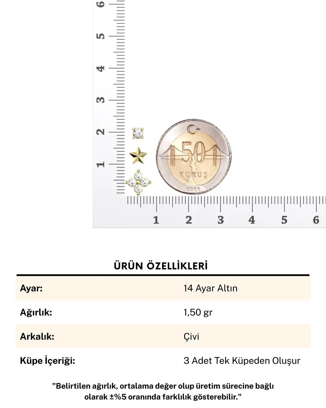 Defne Yıldız Nokta Kombin 14 Ayar Altın Küpe