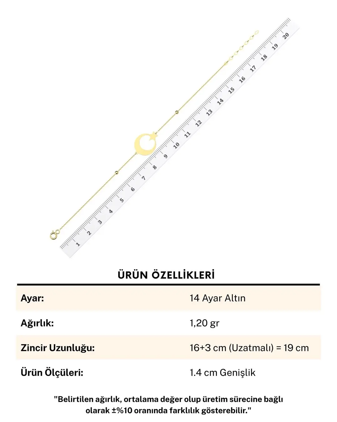 Sade Küçük Ay Yıldız 14 Ayar Altın Bileklik