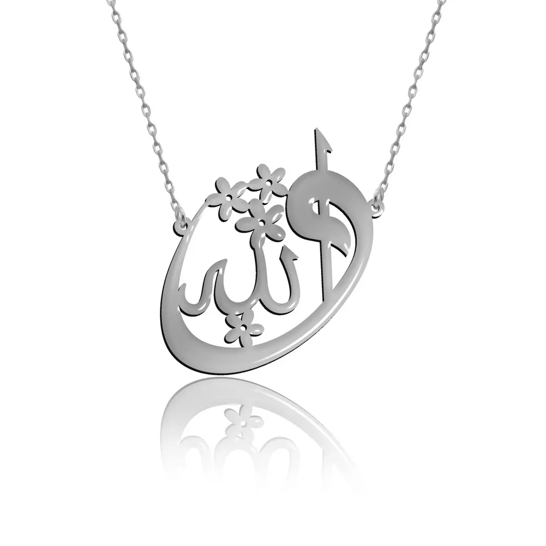Sade Vavlı Allah Yazılı Gümüş Kolye