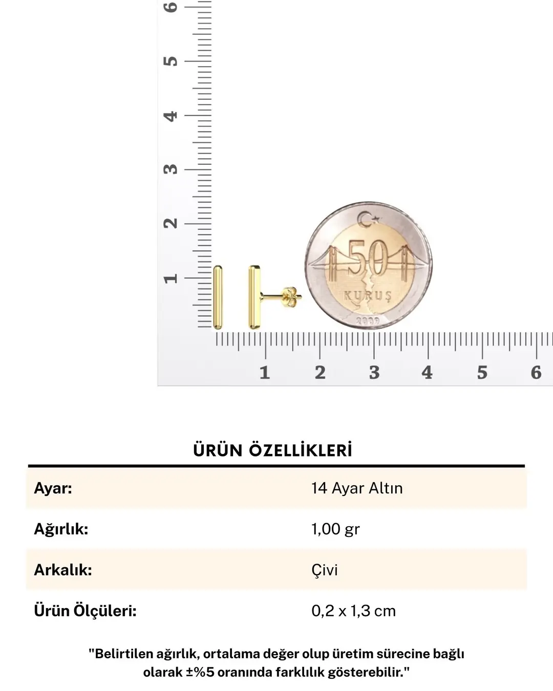 Sade Minik Çubuk 14 Ayar Altın Küpe