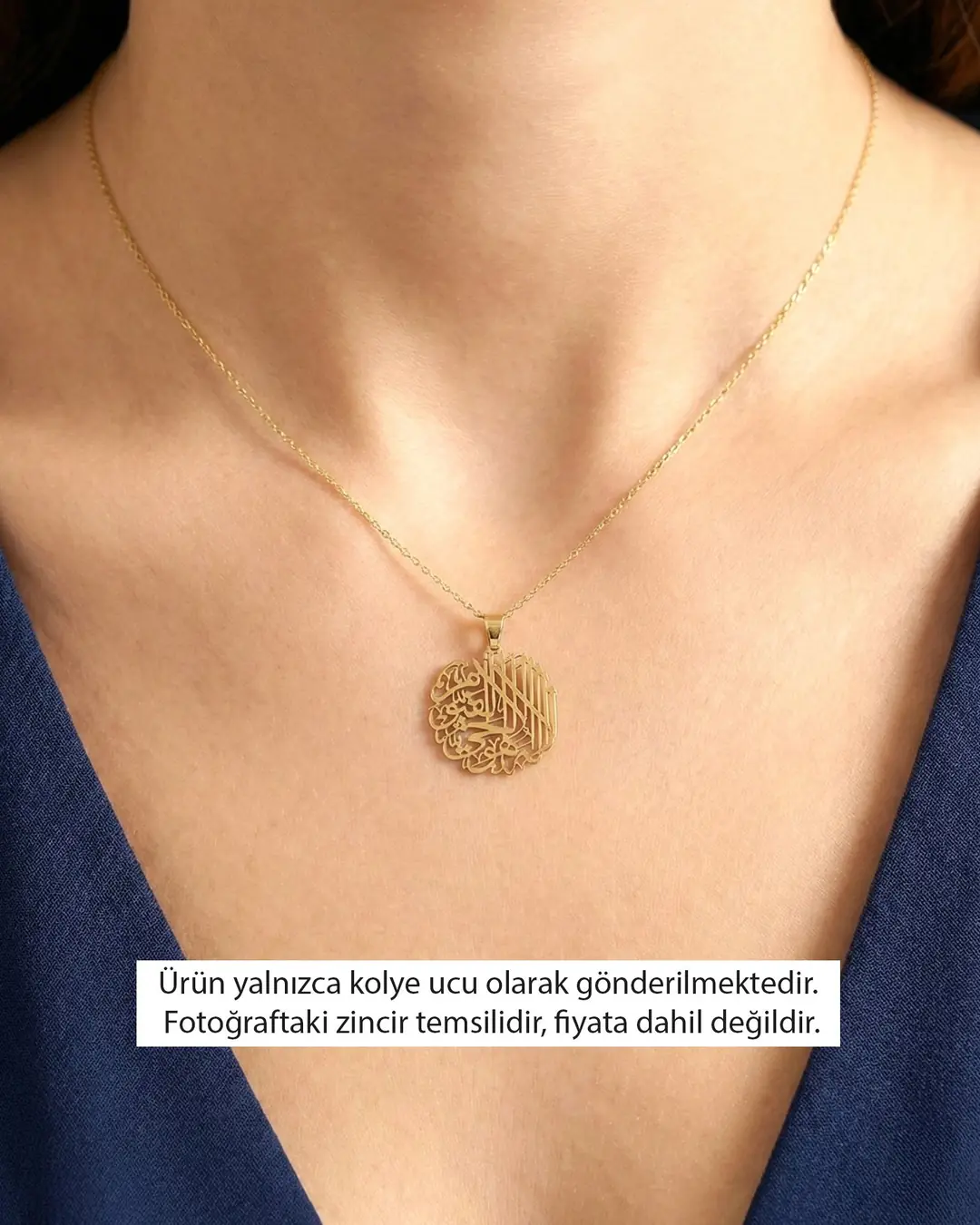 Yuvarlak Ayetel Kürsi Hat Sanatı 14 Ayar Altın Kolye Ucu