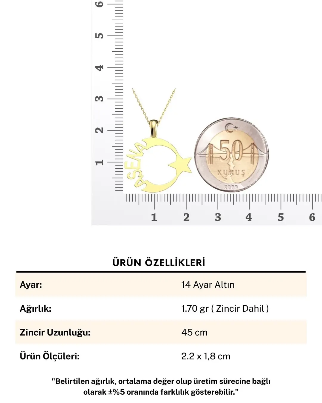 İsimli Ay Yıldız 14 Ayar Altın Kolye