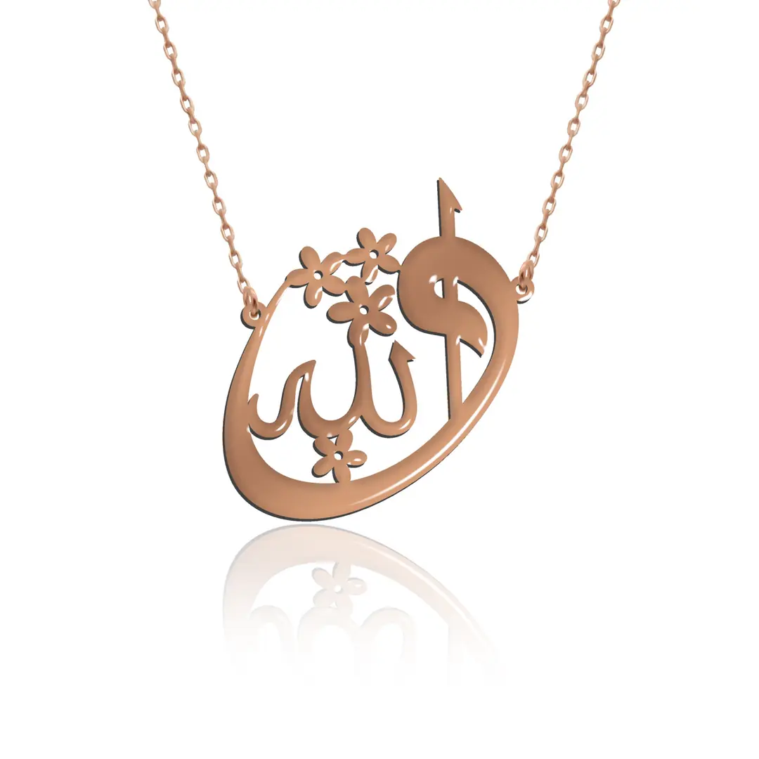 Sade Vavlı Allah Yazılı Gümüş Kolye
