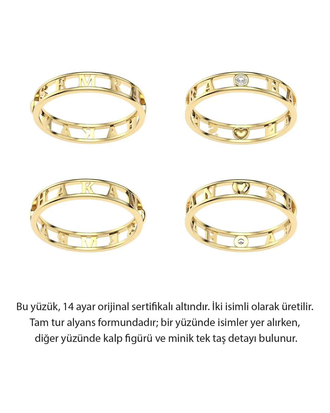 Şerit İki İsimli Tamtur Alyans 14 Ayar Altın Yüzük