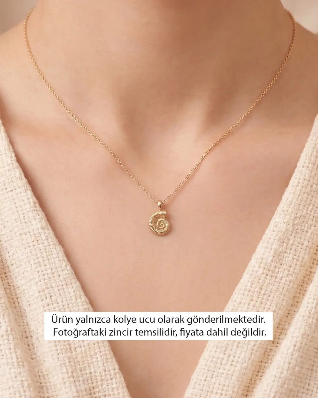Ammonit Deniz Kabuğu 14 Ayar Altın Kolye Ucu