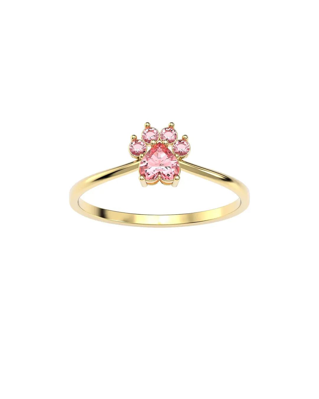 Pembe Taşlı Kedi Patisi 14 Ayar Altın Yüzük