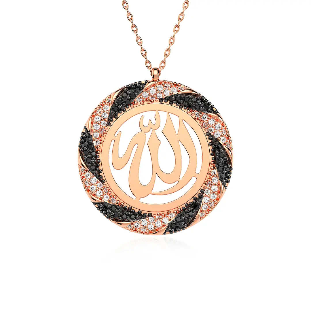 Burgu Çerçeve Allah Yazılı Rose Gümüş Kolye