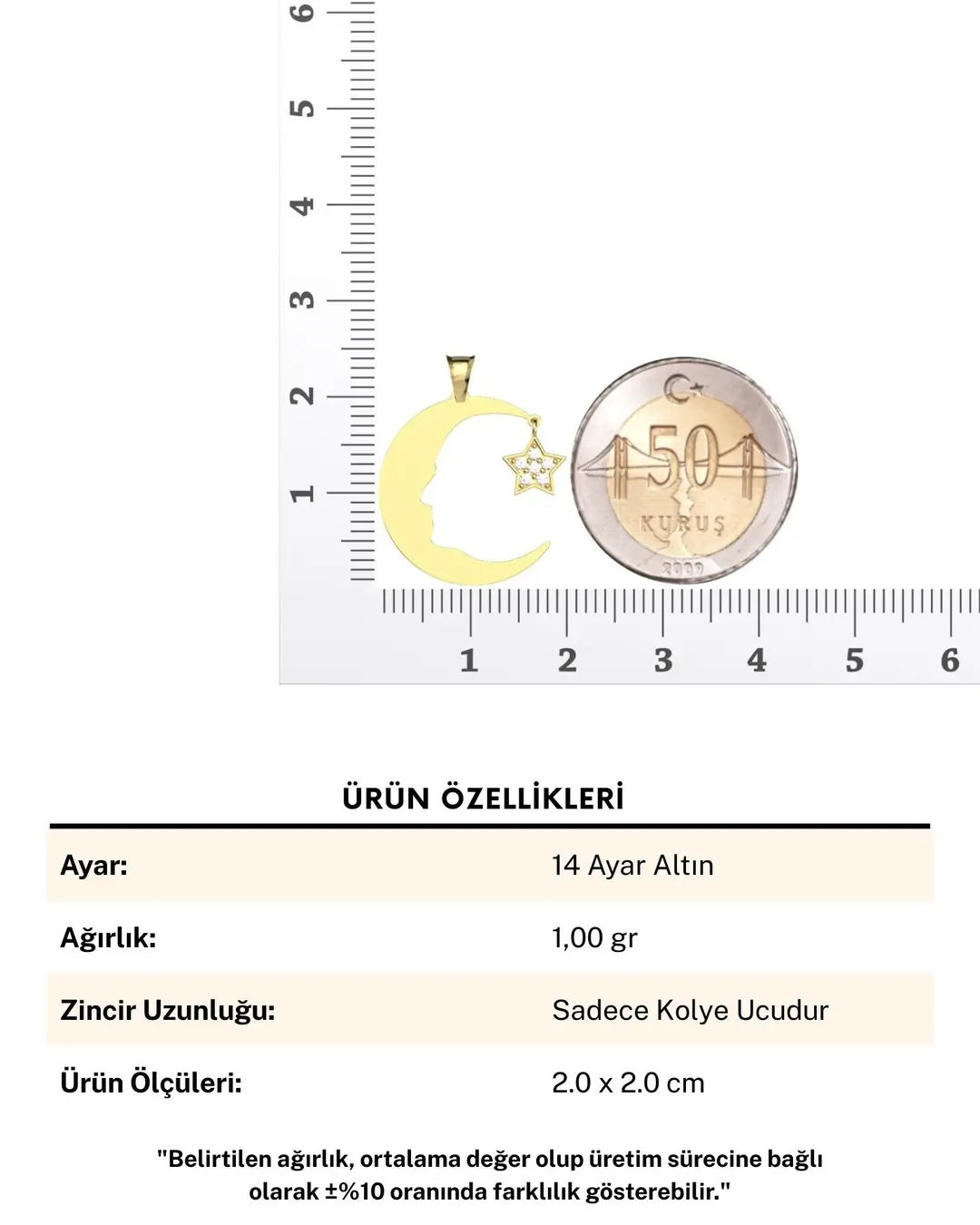 Ay Yıldız Atatürk Silüeti 14 Ayar Altın Kolye Ucu
