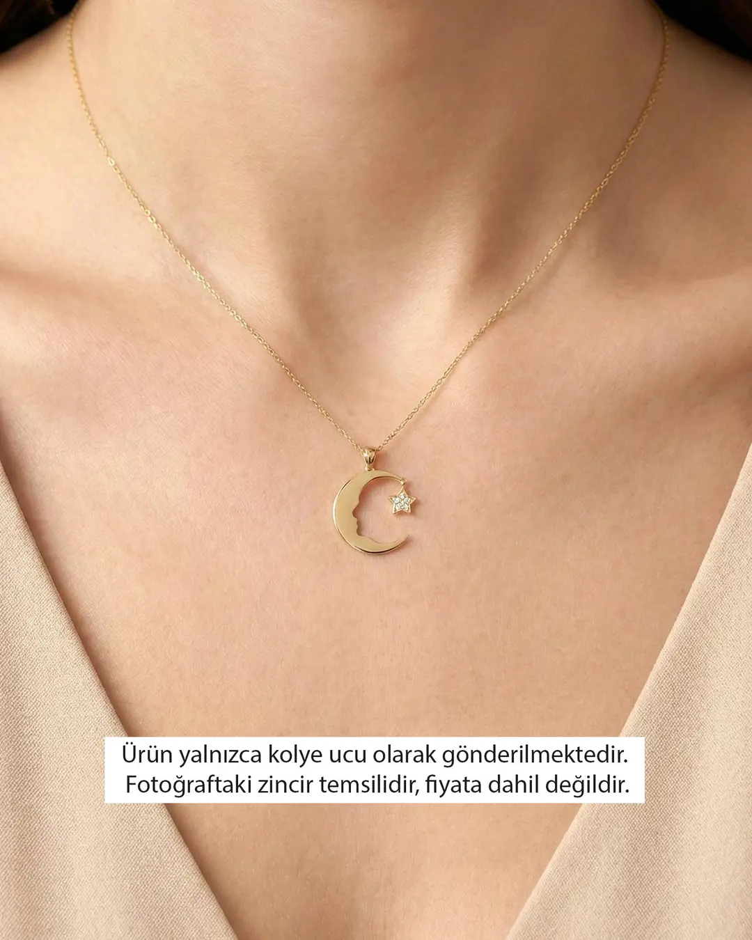 Ay Yıldız Atatürk Silüeti 14 Ayar Altın Kolye Ucu
